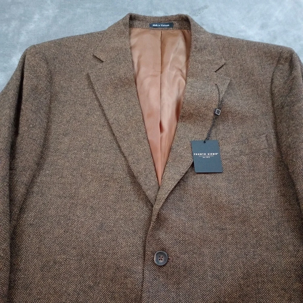 Pronto Uomo Blazer Mens 44R Brown Herringbone Classic‎ Fit 2-Button Sport Coat